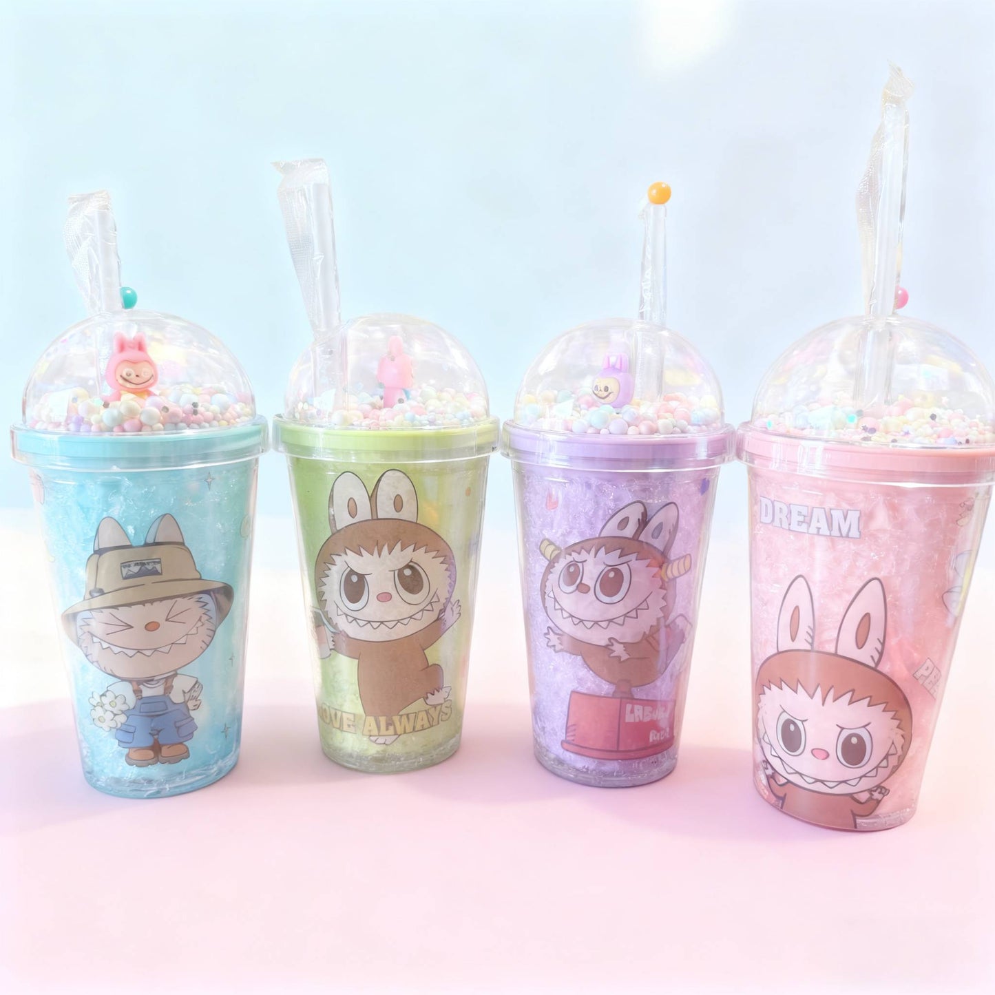 Botellas con Tapa y Popote de Labubu, con Diseños Adorables Anime