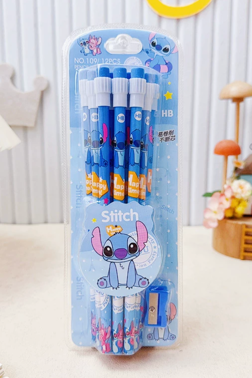 Set de 12 Lápices de Madera con Personajes Animados