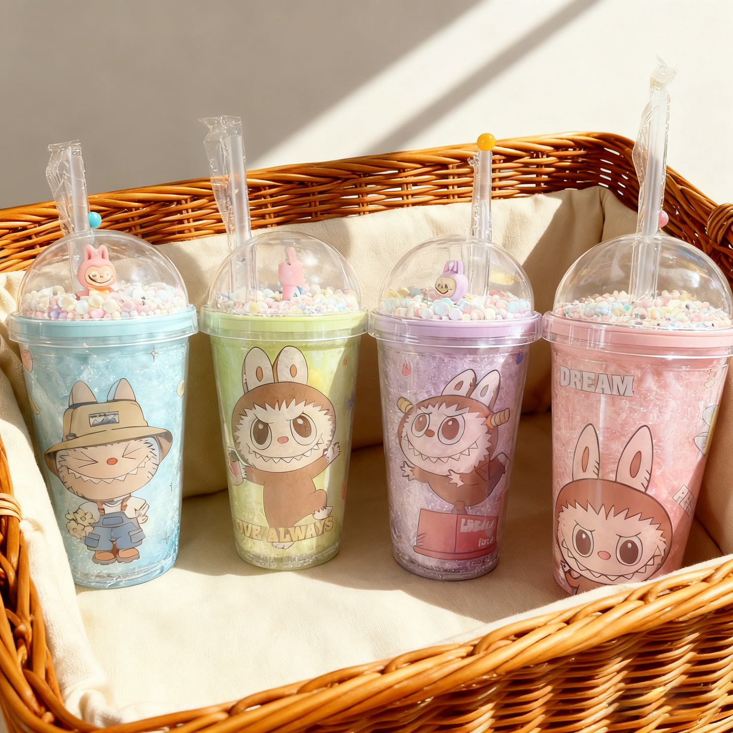 Botellas con Tapa y Popote de Labubu, con Diseños Adorables Anime