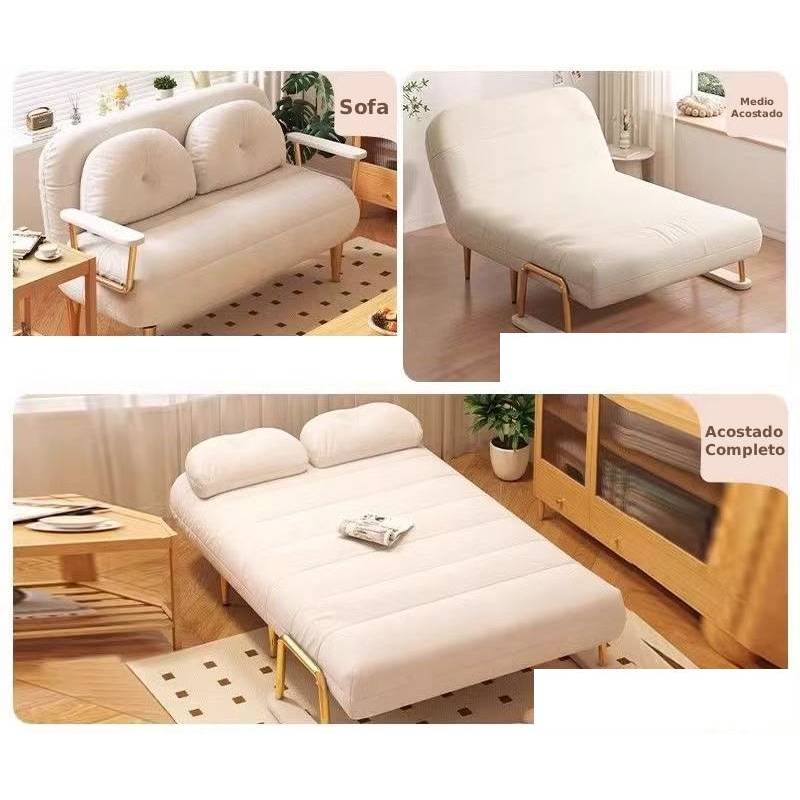 Sofa Cama Convertible Gris (120*72*87CM) - Tela Anti-Garras, Espuma Resiliente + 2 Almohadas Regalo (3 Modos: Sofa/Medio Acostado/Dormir)