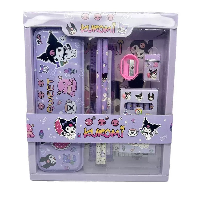 Combo Escolar De Kuromi Cartuchela Lapice Sacapunta Borrador Reglar y Lapice De Colores