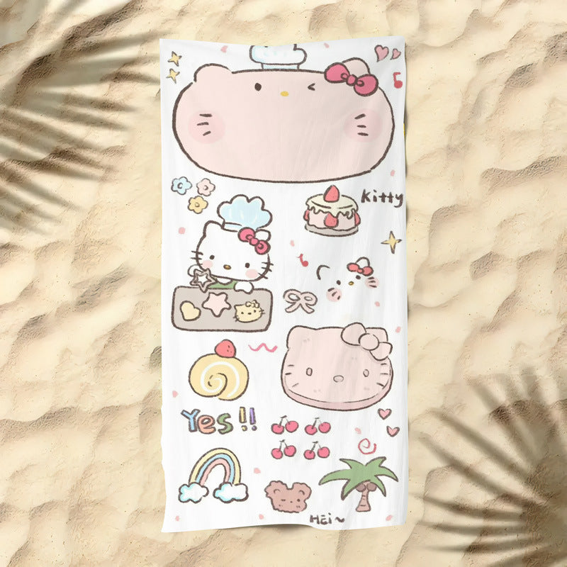 Toalla de Hello Kitty 70x140 cm | Microfibra Suave, Absorbente y de Secado Rápido Anime