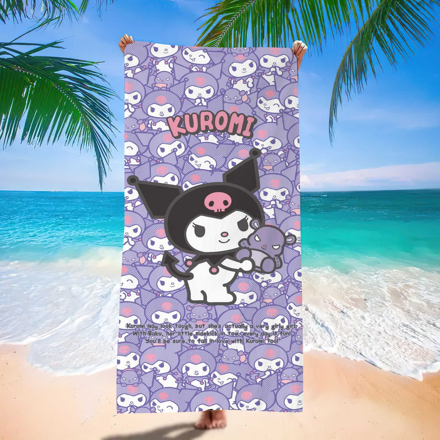Toalla de Kuromi 70x140 cm | Microfibra Suave y Absorbente para Playa o Baño Anime