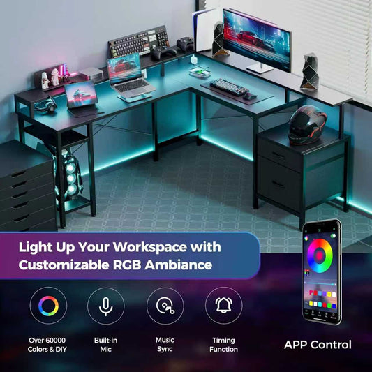 Escritorio L con Librero y Tira de luz