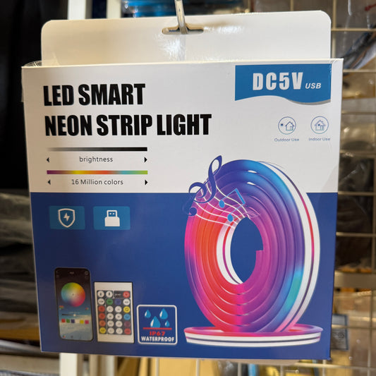 Tira LED Neón Inteligente Silicona 5 Metros Con Control y Bluetooth