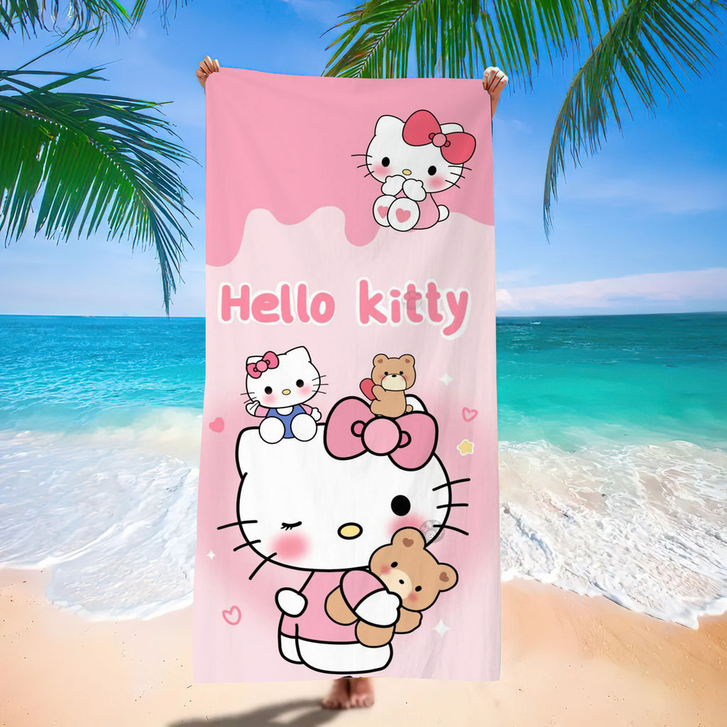 Toalla de Hello Kitty 70x140 cm | Microfibra Suave, Absorbente y de Secado Rápido Anime