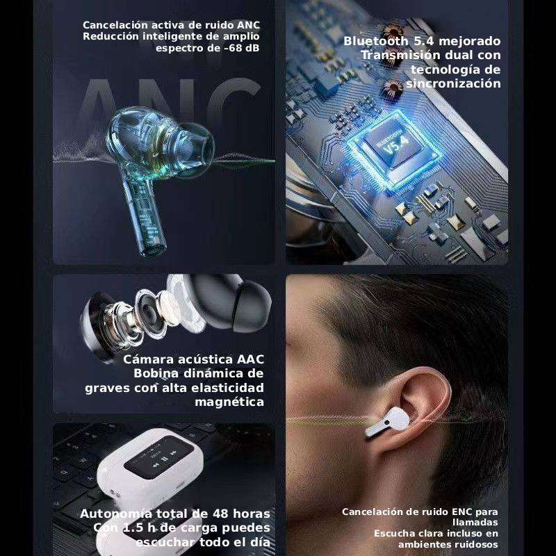 Audifono Bluetooth A9pro con Pantalla Táctil a Color - ANC Ruido Activo