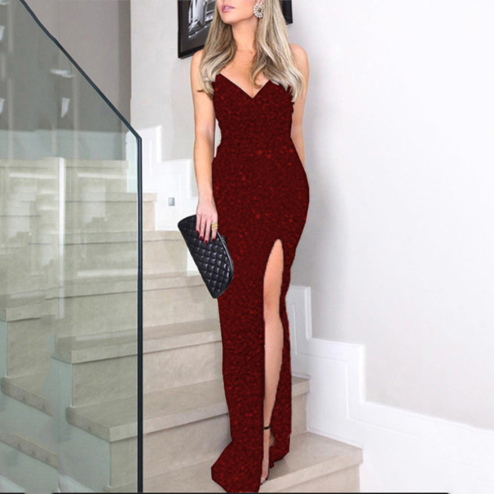 Vestido Largo de Fiesta con lentejuelas y Falda de Alto Deslizamiento
