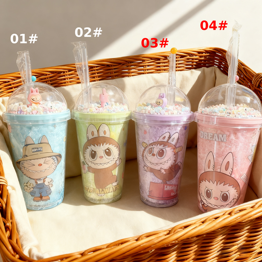 Botellas con Tapa y Popote de Labubu, con Diseños Adorables Anime